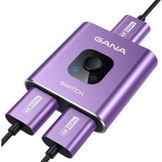 HDMI 스위치 4k60Hz 스플리터 GANA 알루미늄 양방향 2 in 1 Out 수동 허브는 Xbox PS543 BlueRay Player Fire Stick Roku와 호환, Purple, Purple