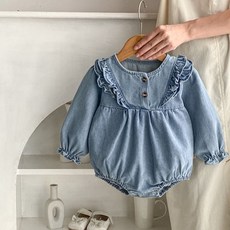 아기 바디슈트 청 데님 프릴 여아 베이비 레이스 슈트 백일 돌 봄 애기 촬영룩 문센룩