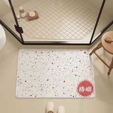 【椿嶼】硬硅藻泥水磨石浴室吸水地墊衛生間防滑洗澡腳墊輕奢風廚房, 水磨石-粉,20*30cm方形*硬硅藻土, 1個