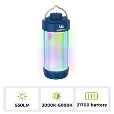 Wurkkos CL01 550 루멘 충전식 LED 초장수명 캠핑 조명 자석 방수 하이킹 낚시 야외용, 01 Blue, 01 3000K-6000K