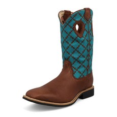 Twisted X 아동용 탑 핸드 뉴 와이드 스퀘어 토 피칸 및 멀티 4 빅 키즈, Brownie & Turquoise