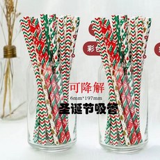 【爆品熱銷】一次性彩色紙吸管食品級 加厚環保平口圣誕節酒吧果汁藝術裝飾派對, 1個, 6mm*197mm圣誕款-混裝,50支-非獨立包裝