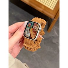 适用苹果AppleWatch手表灯芯绒大肠发圈iwatch表带s9冬5678SE弹力, 1個, 棕色,40mm【456/SE代】不含表盘