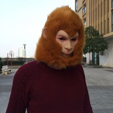 肥婆奶奶 動物面具 動物頭套 單身狗 綠魚頭 cosplay 搞笑動物頭套 抖音同款 沙雕 歹徒皮卡 萬聖節面具, 1個, 孫悟空