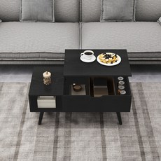소웰라이프 리프트업 숨김수납 소파테이블, 블랙