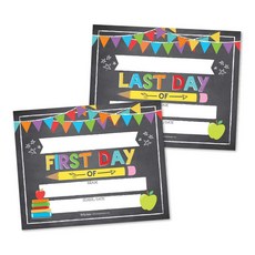 개학 첫날 사인 – 10개의 양면 첫날 및 마지막 날 보드 First Day of School Sign – 10 Double-Sided First and Last Day Boar, Chalk Fiesta 1 Horizontal