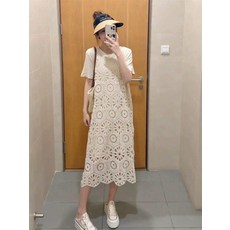 일본여행옷차림 나트랑원피스 니트 다낭원피스 베트남, 베이지 애프리콧 세트 (프리미엄 버전)