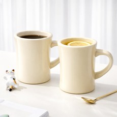 ROYAI ONE 예쁜 도자기 머그컵 머그잔 커피잔 350ml, 1개, 노란색+노란색