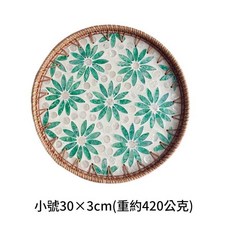 越南藤編圓盤 30cm, 滿屏綠花 圓形小號30*3CM, 1套