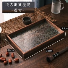 復古海棠壓花玻璃托盤 海棠花玻璃木托盤 點心盤 復古家飾 茶盤 儀式感餐具, 1個, 長方