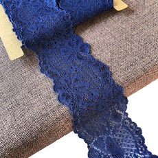 신부 결혼식 장식 바느질 DIY 제작 및 공예를 위한 꽃무늬가 있는 LUMKET 2.5인치 와이드 스트레치 레이스 리본 트림 원단 - 5야드( 보리), Navy Blue, 02 Blue, 1개