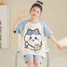 여아 순면 반팔 반바지 카피바라 홈웨어 여름 세트