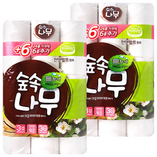 롤화장지3겹 30롤 60롤 숲속나무3겹 두루마리휴지, 2개, 1롤, 1cm