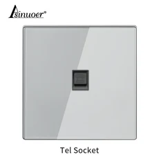 회색 강화 유리 벽 스위치 패널 LED 유럽형 16A 소켓 레트로 토글 조명 EU UK 2USB 1구4구, 06 Tel Socket
