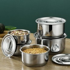 麥麥日用百貨旂艦店 六件套加厚不銹鋼湯盆帶蓋組合 多功能湯盆油盆收納盆, 1個, 旗艦款六件套盆帶蓋,【盆+蓋六件套】16+18+20cm