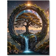 Tree of Life 성인용 십자수 키트 - 초보자 성인용 자수 키트 11 CT 패턴 치수 카운트 십자수 키트 성인용 예술 공예 30.5 x 40.6cm(12 x 16인치), 라이프 트리 폭포