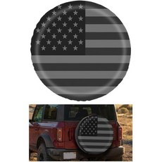 TNAIYH 차량용 스페어 타이어 커버 14인치 방진 방수 미국 국기 휠 보호대 전면 소프트 자동 터프 보관 보호 SUV RV 트럭용 범용 블랙그레이, 15인치 검정 회색 깃발