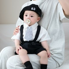 男寶寶學院風領帶襯衫背帶褲純棉套裝