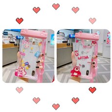 雙扣氣囊手機防水袋觸屏靈敏外賣溫泉手機殻遊泳漂流防水殻通用型 K8U3, 卡比粉+草莓熊【2個裝/觸屏靈敏】, 1個