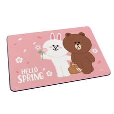 LINE FRIENDS 熊大櫻花系列 軟式珪藻土吸水地墊60x40 硅藻土腳踏墊 防潮 矽藻土, 1個, 櫻花野餐