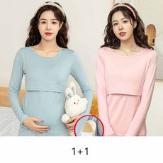 1+1 임산부 봄 수유복 긴팔티 임부 얇은 수유 티셔츠 편안한 이너웨어 긴팔 수유 상의 YLP