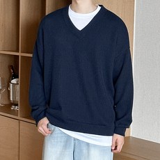 오버핏 골지 브이넥 니트 맨투맨