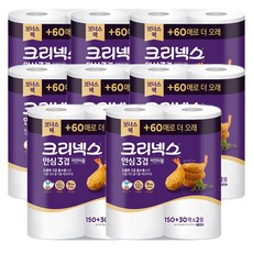 크리넥스 안심 프리미엄 3겹 키친타올(150+30)매 2롤 X 8팩 키친타올, 16개