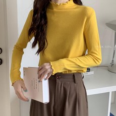 《杜達女孩》穿搭公式 捲邊包心紗半高領 花邊高領針織上衣 包心紗卷卷邊波浪邊木耳邊半高領 針織內搭 針織上衣 長袖薄針織