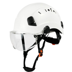 工程安全帽附護目鏡款，工地工程帽，耐衝擊防護，可調節頭圍設計, 白色-帶護目鏡, 1個