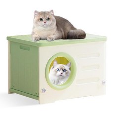 실외 실내 사용을 위한 플라스틱 고양이 집 내후성 높은 야외 쉼터 쌓을 수 있는 방수 야생 보호소 (그린 L)123667, 초록색