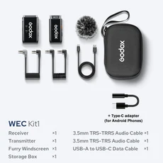 Godox WEC KIT1 KIT2 2.4G 미니 무선 라펠 마이크 충전 케이스 포함 스마트폰 카메라 팟캐스트 인터뷰 유튜, 02 Kit1 with type-c