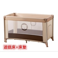 Hanibe 遊戲床 豪華頂配版 嬰兒床 遊戲圍欄 嬰兒床, 簡配版附蚊帳-卡其 (現貨)