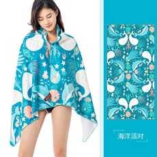 速幹沙灘巾 浴袍斗篷 防曬便攜 海邊吸水巾 運動浴巾 瑜伽巾, 1個, 海底派對,80*160cm（網兜獨立包裝）