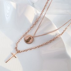 노이드비 써지컬스틸 코인십자가 굵은체인 두줄 롱목걸이