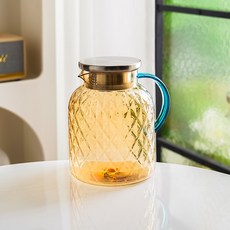 亞克力冷水壺耐摔高顏值涼水壺家用大容量北歐涼水壺加厚新款茶壺, 1個, 菱形琥珀色藍色手柄:1800ml, 1L