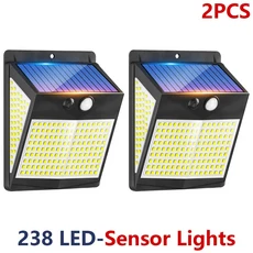 238 LED 태양광 조명 야외 정원 벽 램프 가지 모드 PIR 모션 센서 마당용 방수 가로등 IP65, 01 2Pcs