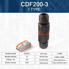 I/T 모양 방수 커넥터 2/3/5 핀 와이어 빠른 나사 연결 푸시 인 전기 정션 박스 DIY GO IP68, 01 1 Set, 05 CDF 3P