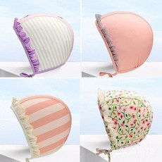 卡通高顔值洋氣護頸可愛寬鬆大頭圍係帶泳帽花邊女童帽子