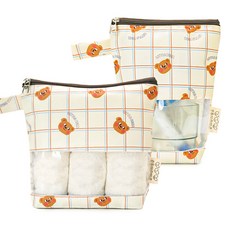 세맘스 방수 투명TPU 수건파우치+양치컵파우치, 크림꾸몽