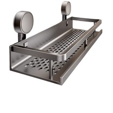 太空鋁免打孔浴室置物架 四方 多功能浴室收納架 40*12*4cm槍灰色, 槍灰色, 1個