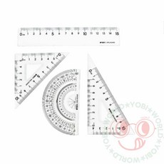 요비월드 투명 각도기 삼각자 4종 초등각도기 교육용품 직각삼각자, 16cm