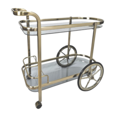 單扶手大輪橢圓酒車 - 含酒架、2色鐵管、清玻/灰玻/黑玻, 1個, 青古銅(電鍍),灰色玻璃