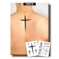 UBICA 반영구 타투 남성용 현실적인 대형 임시 타투 2장 팔 손을 위한 가짜 타투 2주 지속 방수 무반사 고딕 전갈 및 거미 전갈 믹스 디자인, 크로스 임시 타투