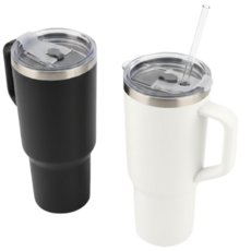 소중한 순간들 대용량 스텐 텀블러 이중 진공 보온 차량용 손잡이 텀블러 + 빨대 포함, 1개, 1.18ml, 그레이