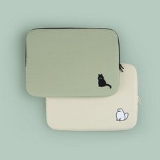 올뉴프레임 자수 노트북파우치_우리는 친구2 (아이패드 11/13/14/15인치), 인디카키, 1개