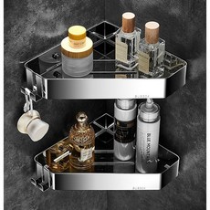 不鏽鋼三角置物架 304不鏽鋼防鏽浴室置物架 牆角收納架 免打孔/鑽孔, 1個, 雙層