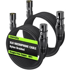 Ltemziiy XLR 케이블 10피트 2팩 남녀 XLR 마이크 케이블 금도금 3핀 무산소 구리 OFC 차폐 나일론 브레이드 마이크 코드 믹서 스피커 시스템 10피트, 6FT