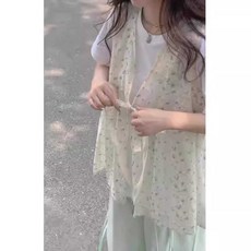 여성 레이스 조끼 프릴 베스트 여름 꽃무늬 아이보리