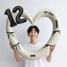 해피제이니 블랙 숫자 하트프레임 풍선 생일파티용품세트(프리레터링 시트지 포함) 포토존, 1세트, 12 크림하트