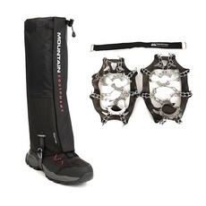 MOUNTAIN EQUIPMENT Lizard雪靴防滑冰爪鐵鍊+滑雪靴用斜罩套組, 冰爪(黑色)/鞋罩(黑色)
